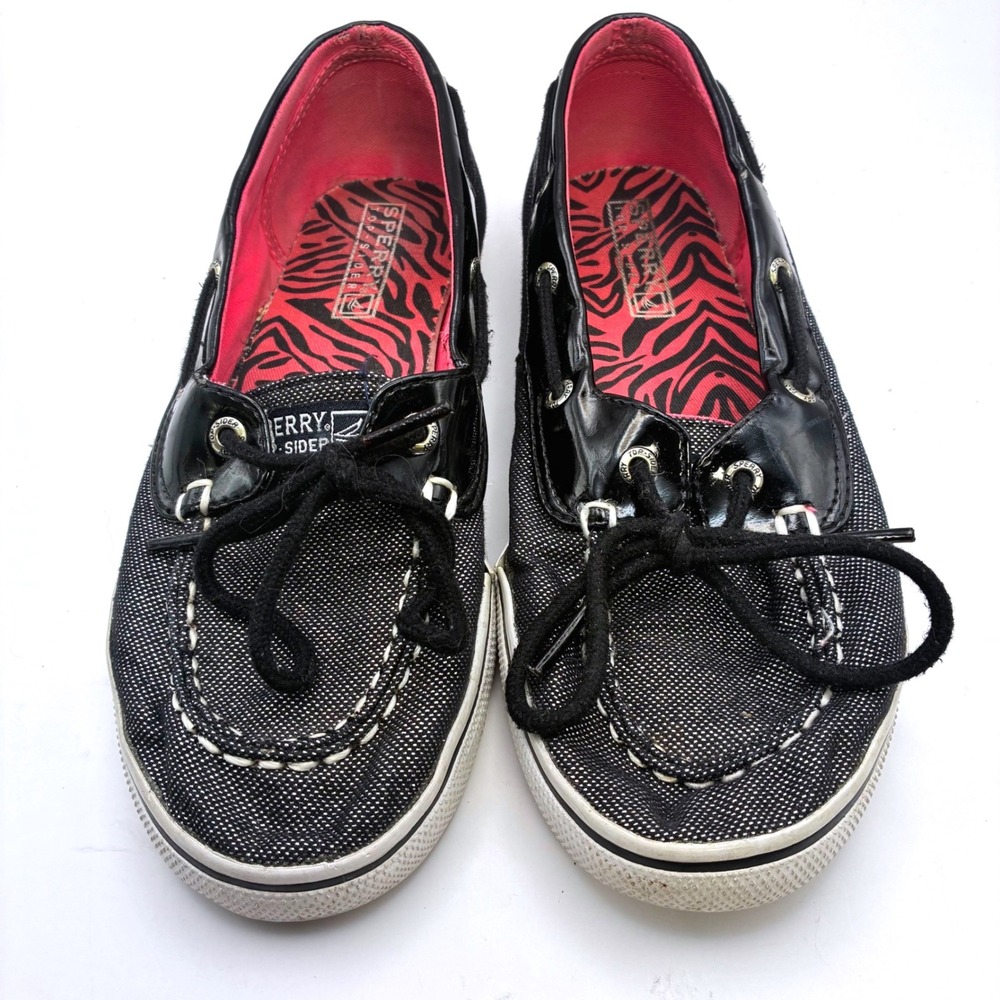 Sperry Top-Sider Biscayne 1 Eye Black Speckled Pink Zebra Boat Shoes US 5M